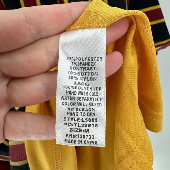 Bluheaven Black Red Striped Bell Sleeve Ruffle Hem Lace Shift Dress Size Medium - Picture 8 of 13